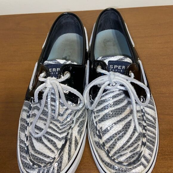 Sperry topsider leather with leopard print sequins - Picture 2 of 6